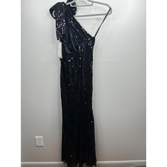 Mac Duggal Black Fully Sequined One Shoulder Prom Evening Gown Formal Size 4 NEW - Picture 5 of 8
